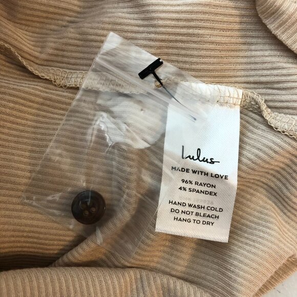 Lulus Henley Crop Top Button Front Ribbed Stretch Knit Beige L - Picture 3 of 4